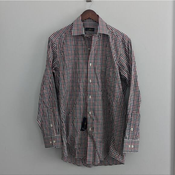 NEW Men's Club Room Holiday Gingham Red White Neck 14.5 Retails $52 - Picture 1 of 5